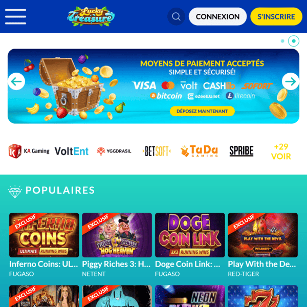 Lucky Treasure Casino — Bannière bonus de bienvenue 200%